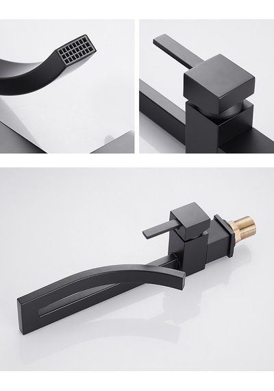 Özel Tasarım Matte Black Banyo Bataryası Retro Şelale Kare Havza Lavabo Bataryası Siyah