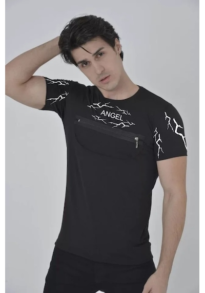 Modi Green Unisex Günlük Stil Siyah Fermuar Aksesuarlı Modern Tasarım Tişört