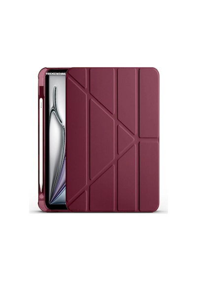 Apple Uyumlu iPad, Air 13" M3 2025 / M2 2024 Kılıf Kalem Şarj Bölmeli Stadlı Uyku Modlu Silikon Akıllı Case
