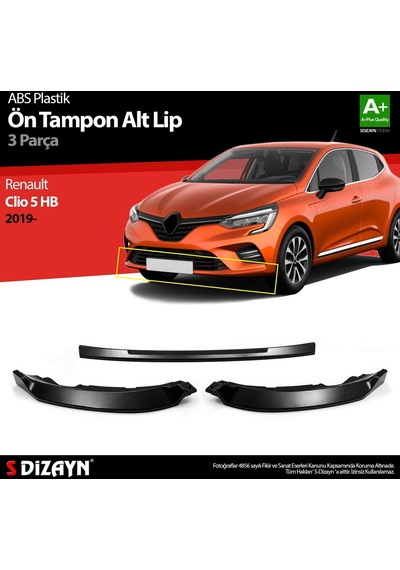 Renault Clio 5 Hb Abs Plastik Ön Tampon Alt Lip 3 Prç. 2019 Üzeri