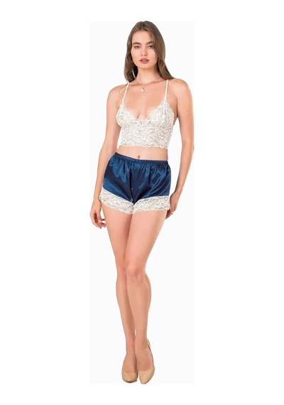 Hepsine Rakip Kadın İp Askılı Bralet Saten Şortlu Mini Gecelik Takımı Alt Üst 001