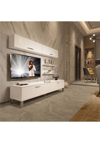 Decoraktiv Eko 5 Slm Std Krom Ayaklı Tv Ünitesi Tv Sehpası Beyaz