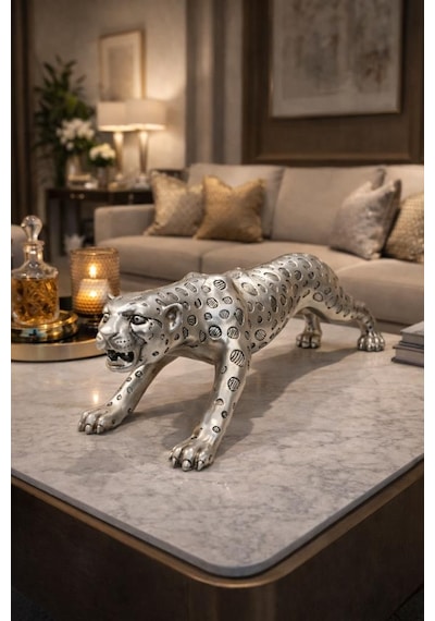 Lüks 60 Cm Leopar Heykel Ev Dekorasyon, Salon Ve Ofis Masa Üstü Dekoru