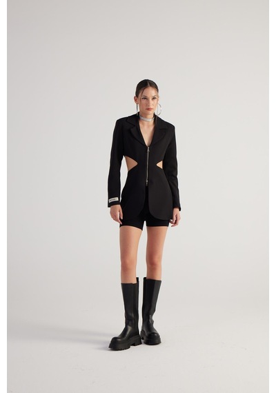 Holly Lolly Bel Dekolteli Fermuarlı Voila Blazer Ceket Siyah