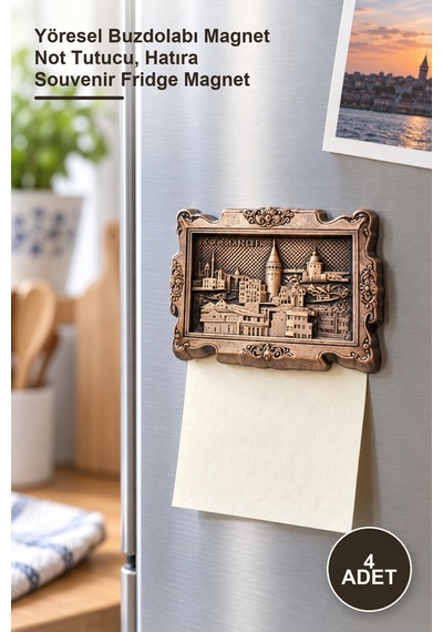 4 Adet İstanbul Temalı Metal Magnet Yöresel Buzdolabı Magnet Not Tutucu, Hatıra Souvenir Fridge Magnet