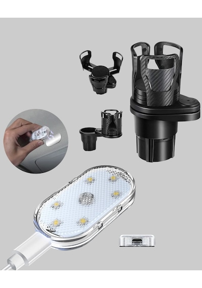 Araç İçi Düzen Ve Ambiyans Seti Çift Bardak Tutucu + Led Işık