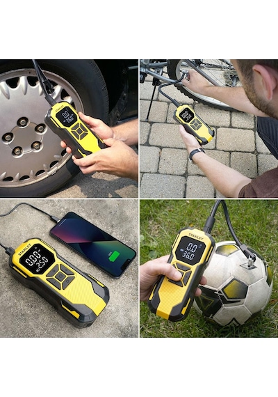 Stanley Sxıf0101 12v / Şarjlı Li-ion 150 Psı Dijital Göstergeli Akıllı Lastik Şişirme Pompası+powerbank+sos+led Lamba