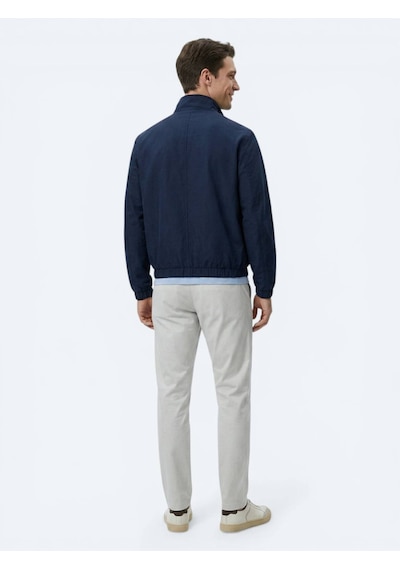 Kip Lacivert Relaxed Fit Dik Yaka Casual Dokuma Mont