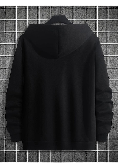 Çizgi Yüz Sweatshirt - Siyah Baskılı Oversize Kapüşonlu Siyah