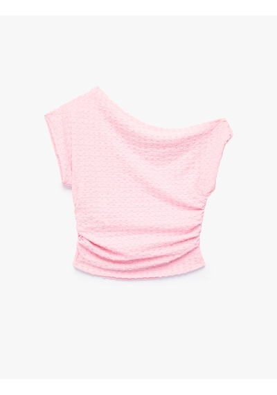 Koton Slim Fit Bürümcük Kumaş Kap Kollu Drapeli Asimetrik Yaka Bluz Pembe 6sak10480ek Gül