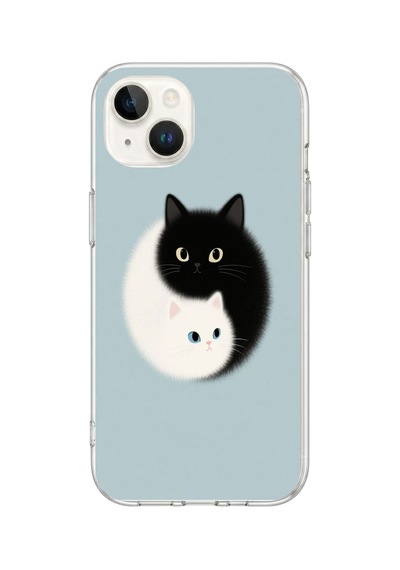 iPhone 13/14 Uyumlu Yin Yang Kediler Baskılı Silikon Kılıf Renkli