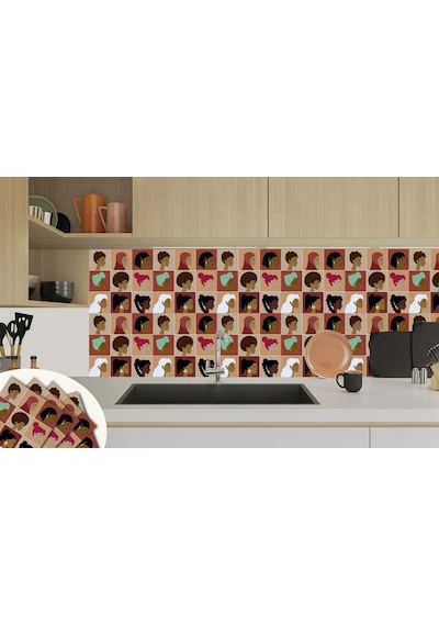 Tink KENDİNDEN YAPIŞKANLI KADIN FİGÜRLERİ DESENLİ PVC KARO 30X30
