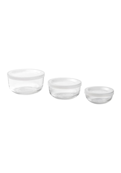 Ikea Bestämma 3'lü Gıda Saklama Kabı Seti 190 / 400 / 730 Ml Şeffaf Beyaz Şeffaf - Beyaz