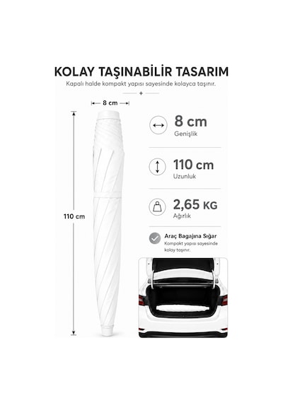 Beyaz Plaj Şemsiyesi 200 Cm, 10 Telli Beyaz