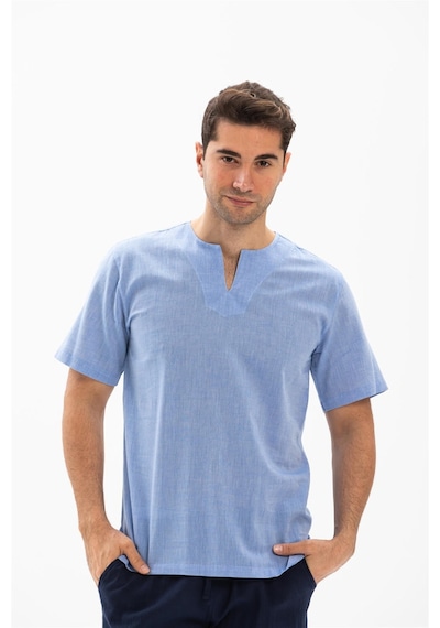Kısa Kol Şile Bezi Bisiklet Yaka Erkek Yazlık Tshirt Mavi 3032-mavi Mavi