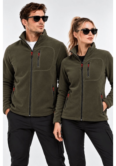 Genius Store Unisex Polar Tam Fermuarlı 3 Cepli Tüylenme Yapmaz Soğuğa Karşı Dayanaklı Spor Erkek-kadın Polar Tekli Haki