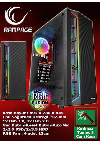 Warbox Monkey Xeon X5650 16 GB 256 GB SSD + 250 GB HDD RX580 8 GB 24" W10P Masaüstü Bilgisayar