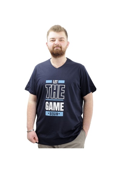 Mode Xl Büyük Beden Erkek Baskılı T-shirt Begın U24056 Lacivert Lacivert