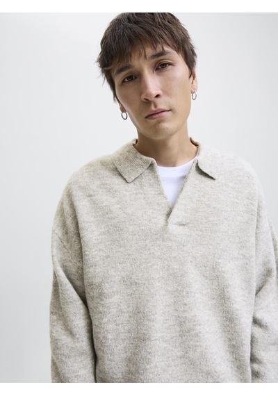 Jack&jones Erkek Relaxed Fit V Yırtmaçlı Yaka Triko Kazak - Soho - 12279214 Gri Melanj