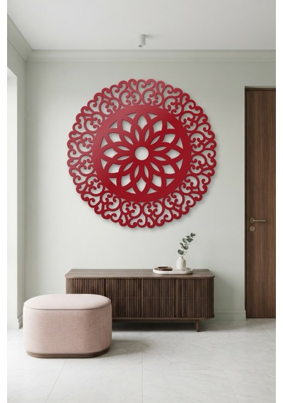 Lotus Mandala Metal Duvar Tablosu - Duvar Sanatı - Duvar Dekoru - Kırmızı