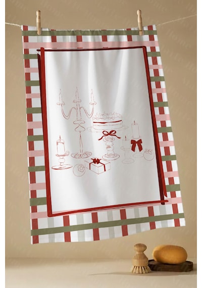 Yılbaşı & Christmas Desenli Tek Taraf Baskılı 4'lü Mutfak Havlusu Kurulama Bezi Seti 60x40 Cm Çok Renkli