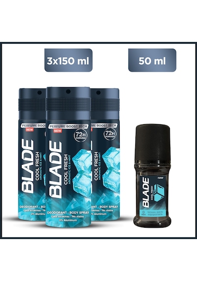 Blade Cool Fresh Erkek Deodorant 3x150 Ml & Cool Fresh Roll On 50 Ml