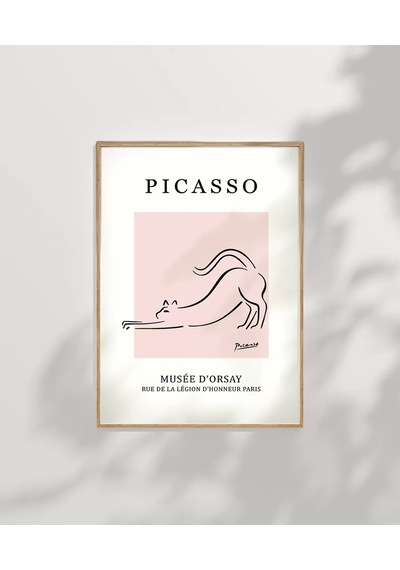 Çerçevesiz Poster Pembe Arka Planlı Picasso Çizim