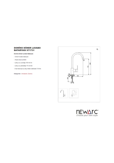 Newarc 971731 Domino Döner Lavabo Bataryası