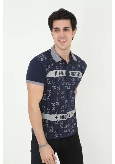 Erkek Yakalı Slim Fit Baskılı Tshirt Çok Renkli