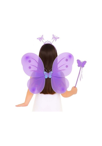 Lila Mor Kelebek Kız Seti - 50 Cm Kelebek Kanadı, Taç Ve Asa