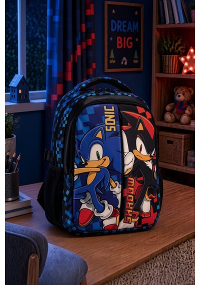 Sonic Shadow Çift Bölmeli Okul Çantası 42,5 Cm Su İtici Tablet Bölmeli Ergonomik Sırt Destekli Desenli