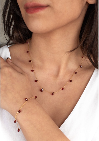 Doğan Diamond 925 Ayar Gümüş Altın Kaplama 3 Ct Garnet Minimal Taş Bileklik- Collezione Di Granati Boemi