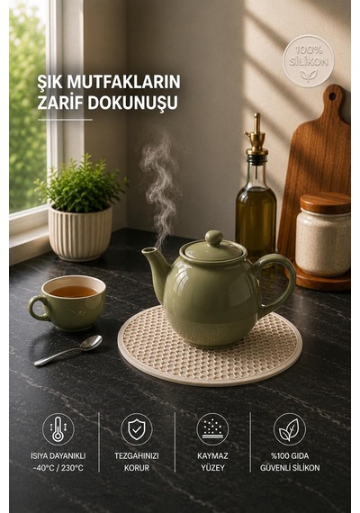 Silikon Nihale, Isıya Dayanıklı Nihale,tava Tencere Altlığı,vakumlu Kapak Ekru Çok Renkli
