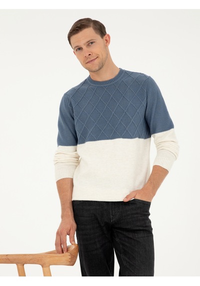 Cacharel İndigo Slim Fit Bisiklet Yaka Triko Kazak Mavi