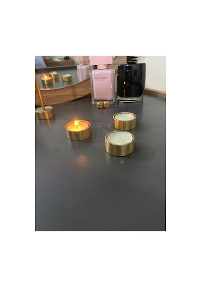 El Yapımı Som Pirinç Tealight Mumluk 2 Adet Gold