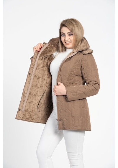Vetre Kadın Kapitone Mont (75 Cm) Vizon Büyük Beden 1014 Çok Renkli