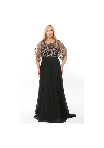 Ladies First Büyük Beden 3768 Siyah Uzun Abiye Elbise Siyah