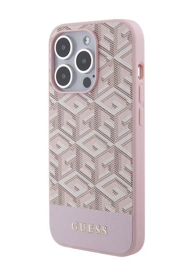 Apple Uyumlu iPhone 15 Pro Max Kılıf Guess Lisans Magsafe Şarj Özellik Yazı Logo Gcube Desen Pembe