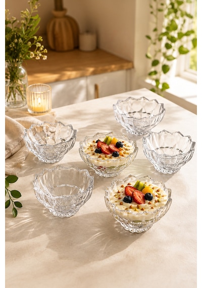 Porsima Rygx077 Torina 6lı Cam Kase Puding Tatlı Ve Dondurma Kasesi Kahvaltılık Kase Seti Çerez Kasesi 200ml Şeffaf