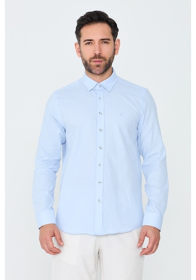 White Stone Mavi %100 Pamuk Regular Fit Erkek Uzun Kollu Gömlek MAVİ