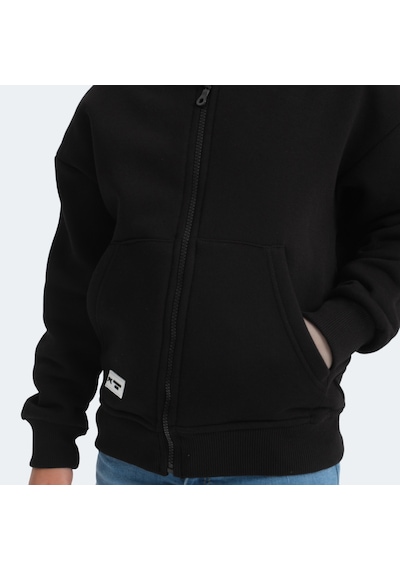 Slazenger LEKAN Çocuk Fermuarlı Kapüşonlu Cepli Siyah Sweatshirt