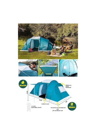 Bestway Aile Çadırı 2 Odalı Verandalı Çadır 6 Kişilik Hb049 Çok Renkli