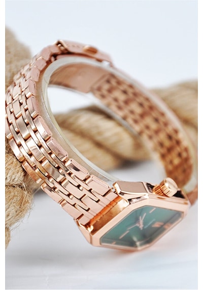 Vintage Roma Rakam Kadın Kol Saati Rose Renk Kordon Yeşil Kadran Şık Sade Rose Gold