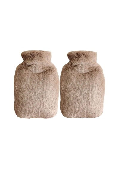Sıcak Su Torbası 2 Adet,yan Cepli Bej Peluş Termofor 27x17x2cm 750ml Bej