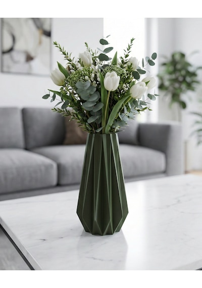 Elana Design Tria Vazo - Modern Tasarımlı Şık Çiçek Vazosu Yeşil