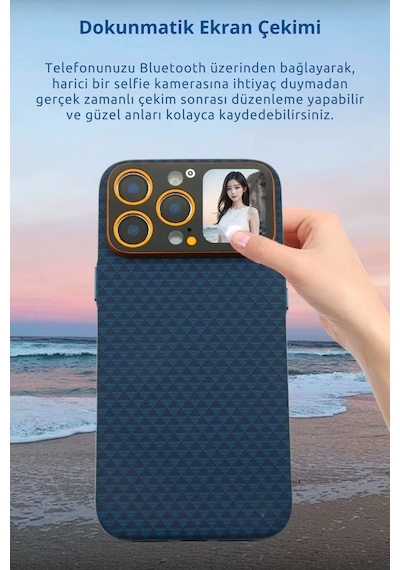 W8 Oled Dokunmatik Akıllı Ekranlı Apple Uyumlu iPhone 14 Pro Max İnce Karbon Cep Telefonu Kılıfı