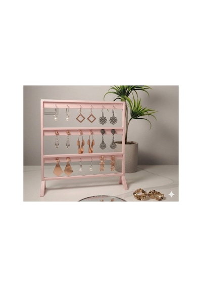 Şık Modern Küpe Standı, Pembe Takı Düzenleyici, Takı Standı , Küpe Askısı , 3 Bölmeli Organizer