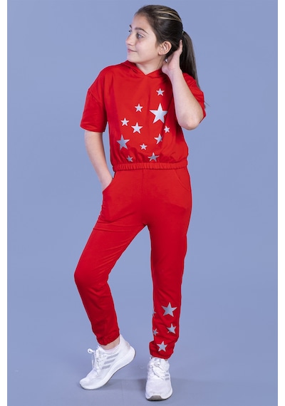 Toontoy Kız Çocuk 2'li Takım Baskılı Kısa Kollu Kapüşonlu Sweatshirt & Beli Paçası Lastikli Cepli Jogger Eşofman Altı - 2 İplik Kırmızı Toontoy Kız Çocuk 2'li Takım Baskılı Kısa Kollu Kapüşonlu Sweatshirt & Beli Paçası Lastikli Cepli Jogger Eşofman Altı - 2 İplik Kırmızı