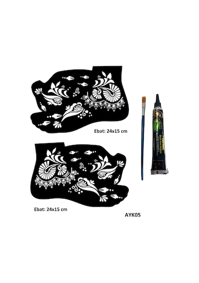 Airbrush Tattoo Sümbül Desenleri Ayak Kalıbı 2'li + Siyah Hint Kınası Geçici Dövme Yapma Seti