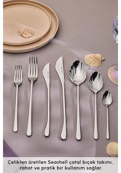 Karaca Seashell 316+ 84 Parça 12 Kişilik Çatal Kaşık Bıçak Takımı, Platin